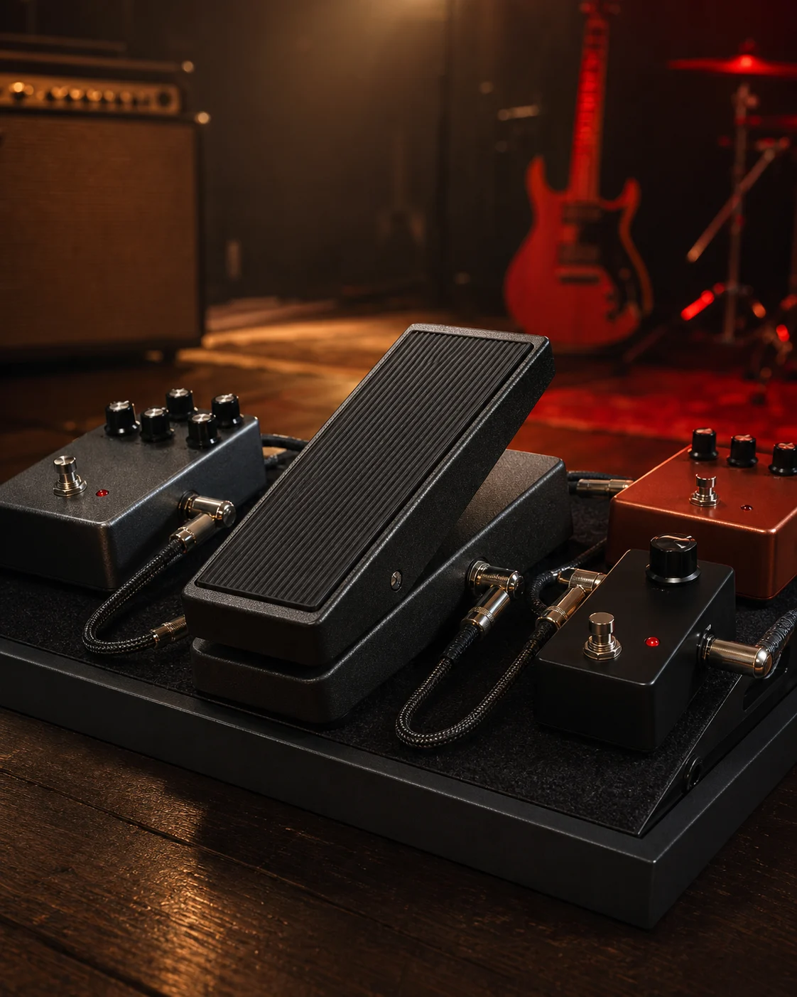 Pedal de volume passivo integrado a um pedalboard profissional